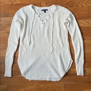 American Eagle White Criss Cross Sweater
